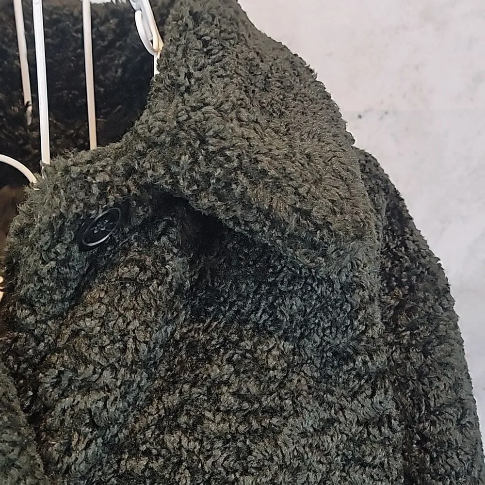 Catherine Malandrino faux fur teddy jacket dark emerald green Women's Size M
